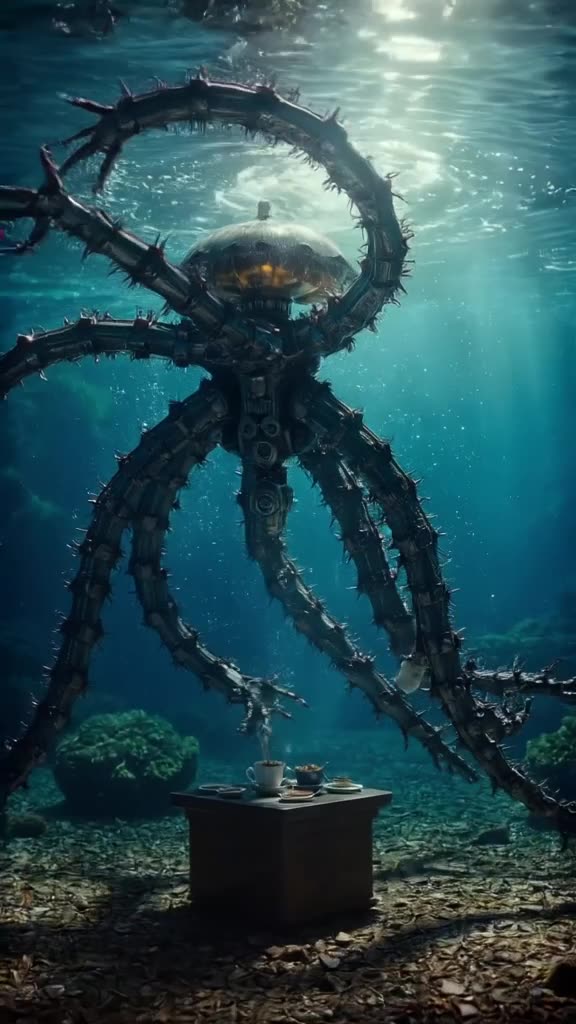 A mechanical octopus barista uses all eight arms simultaneously to pour six different cof…