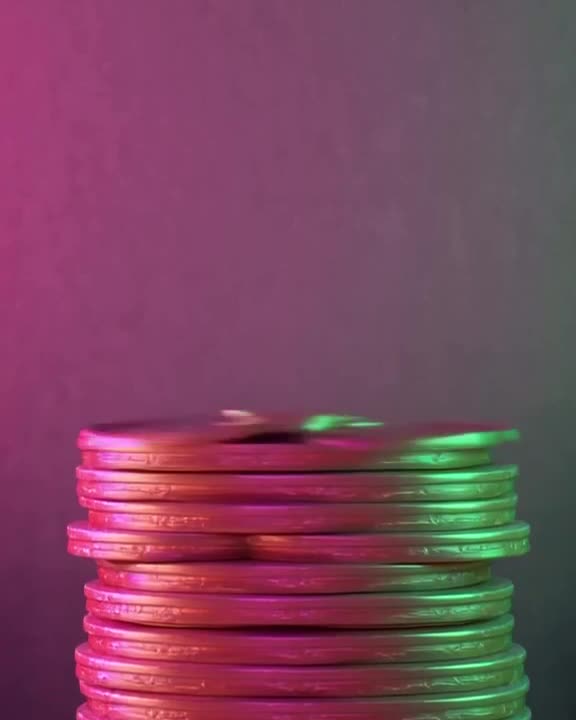 A stack of coins grows taller every second, stacking up like Tetris blocks. Neon pink and…