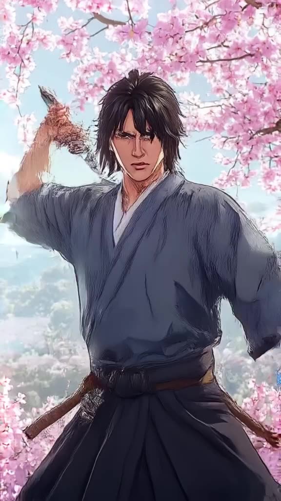 Samurai draws his sword but it’s actually a selfie stick. He extends it with a smooth met…