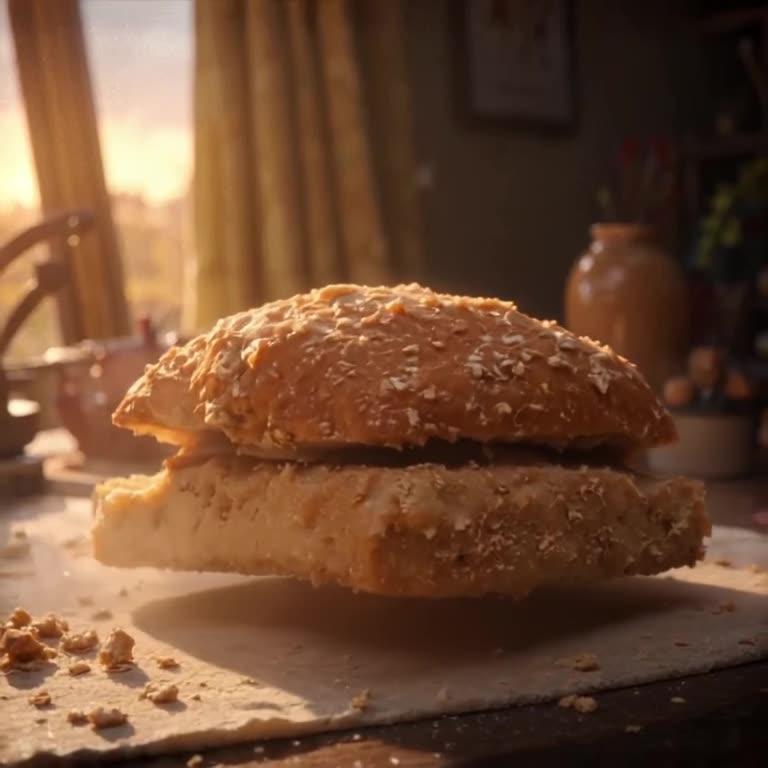 A crusty sourdough sandwich sits on a messy startup desk. Suddenly, it levitates, glowing…