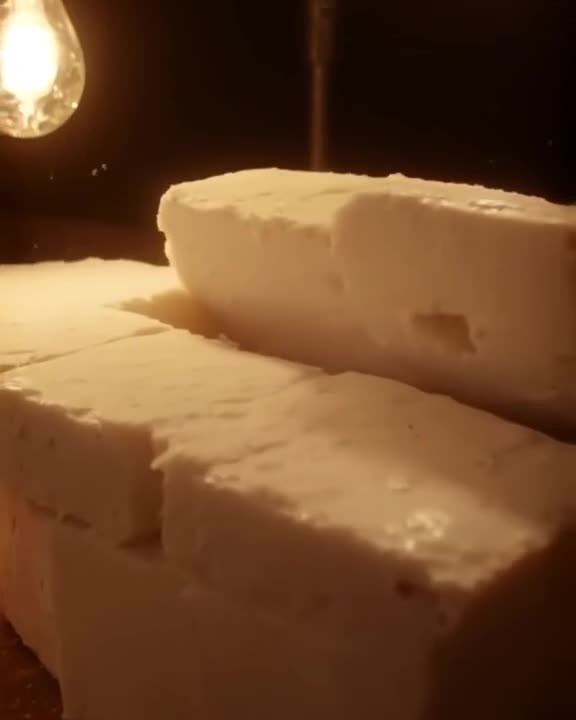 A block of white clay is sliced in half by an invisible force, revealing a hollow interio…