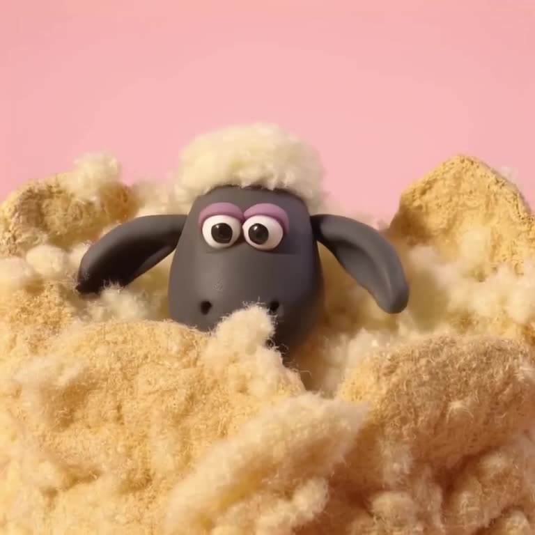 A croissant transforms into a fluffy sheep and bleats softly. Pastel pink and beige tones…