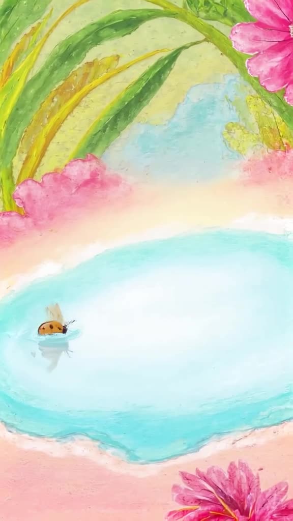 A ladybug wearing a tiny raincoat jumps into a puddle, creating a perfect ripple circle. …