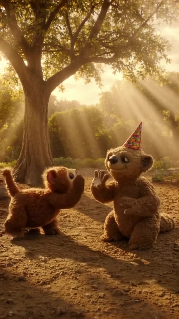 A sloth in a party hat tries to high-five a passing fan but moves so slowly the fan has a…