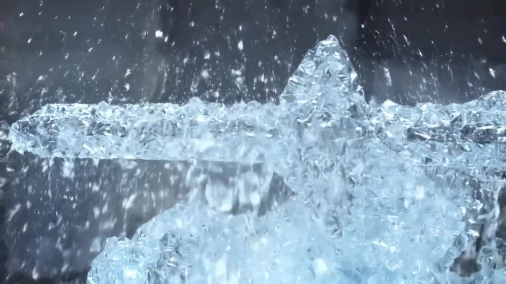Product shot style: A hero with ice powers presents a sparkling, perfect ice sculpture of…
