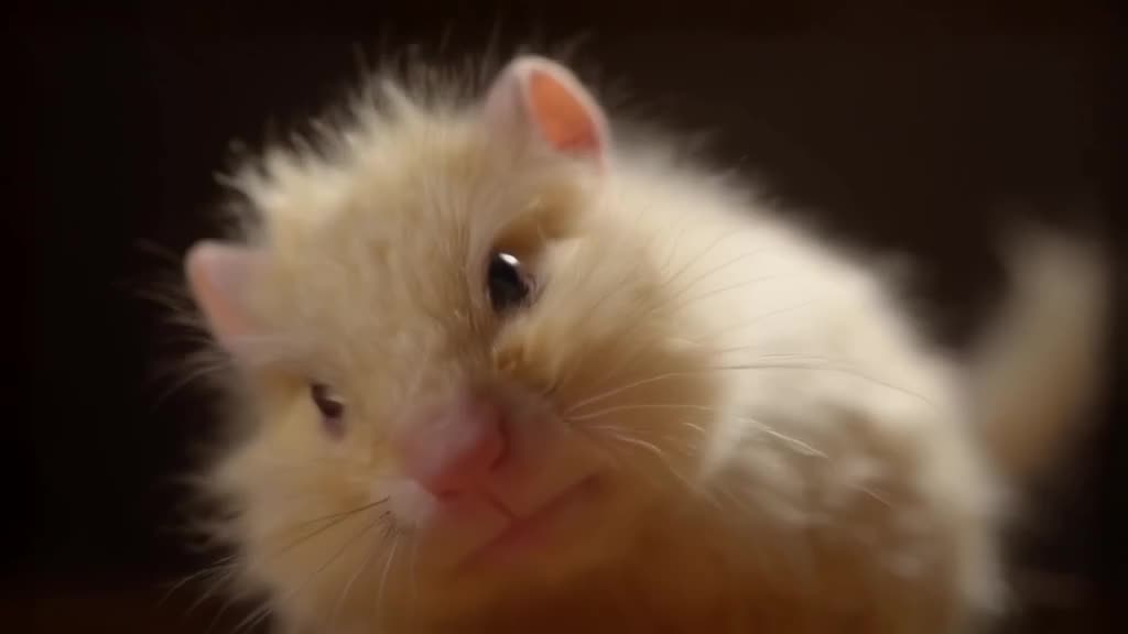 A hamster stuffs its cheeks until its face distorts comically, then looks directly into t…