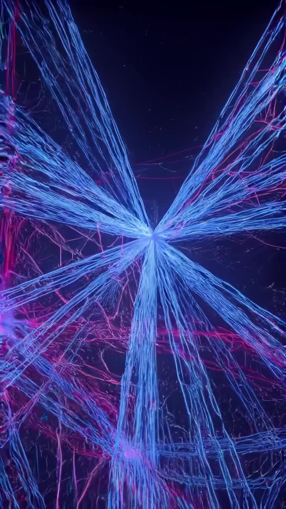 An octopus uses its tentacles to weave a net of fiber-optic cables in a dark void. The ca…