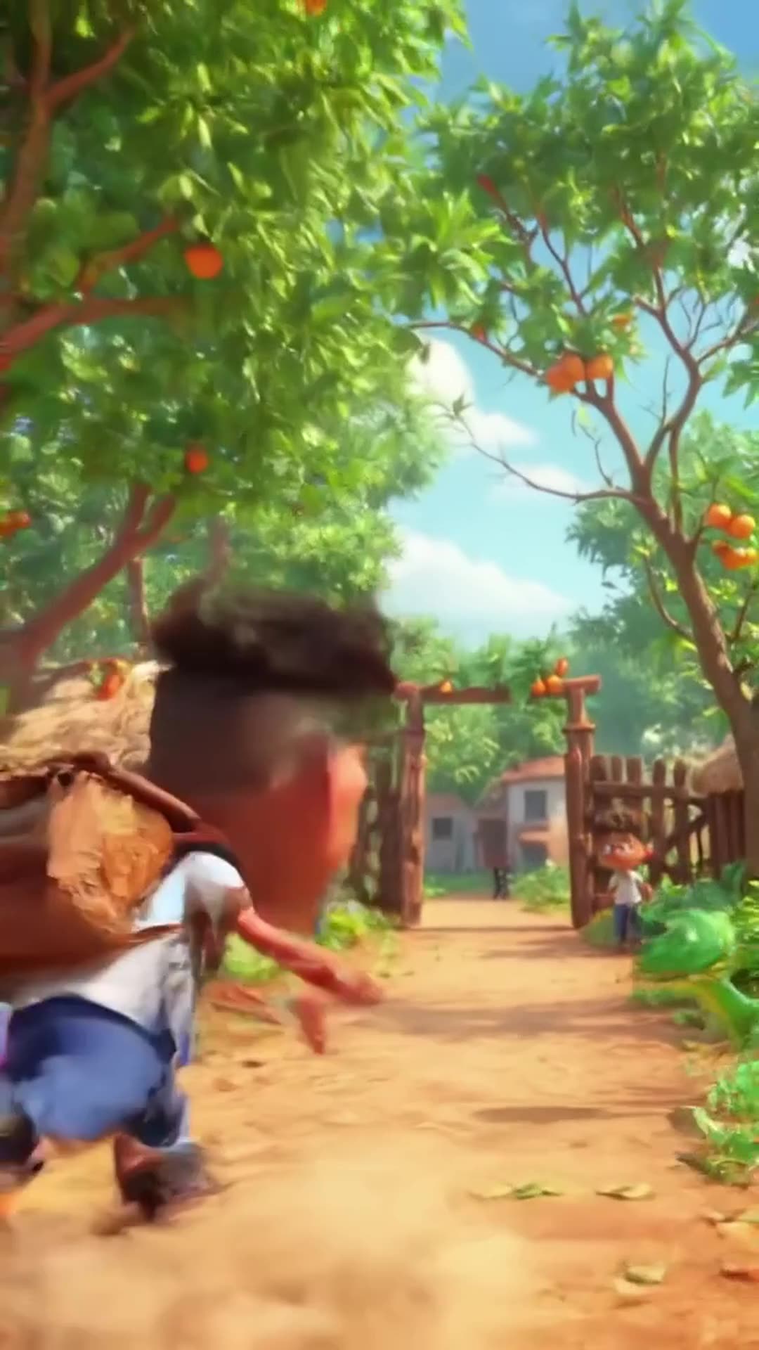 Create a 20-second hilarious 3D animated cartoon in a colorful African village. CHARACTER…
